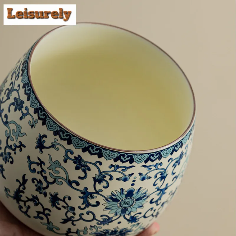 1500ML Ru Kiln Blue And White Ceramic Jianshui Tea Washing Basin Tea Garbage Can Tea Dust Cylinder Barrel Chaxi Bowl Ornaments