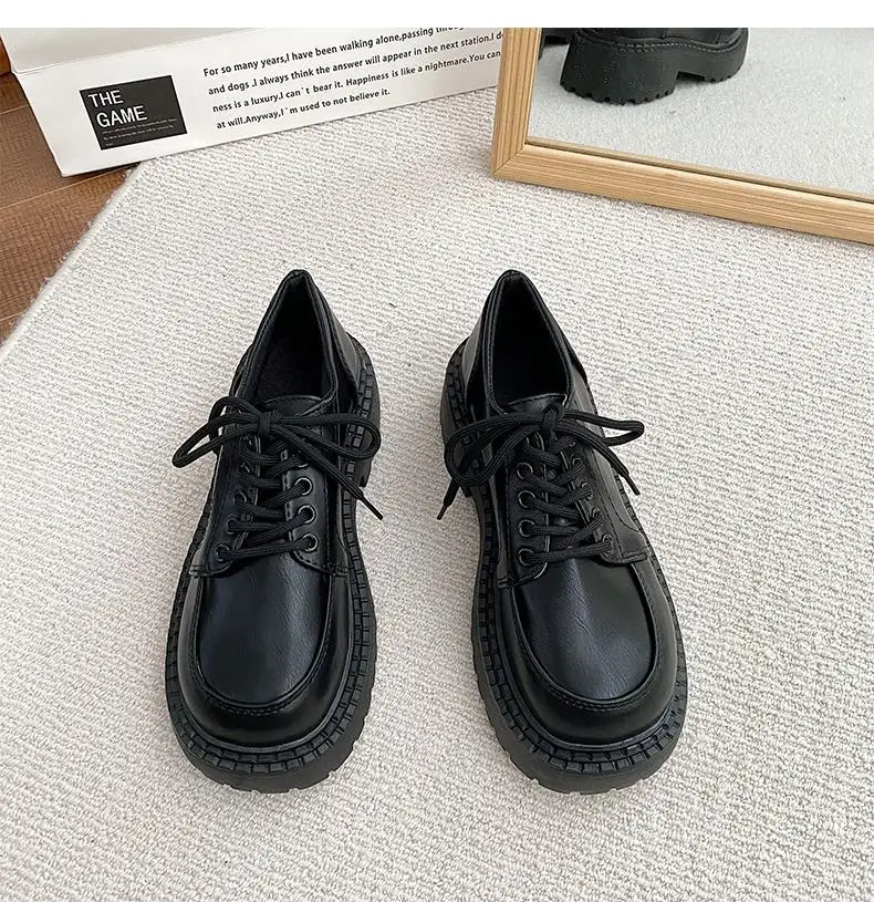 British Small Leather Shoes Women's Platform Heels Sexy Autumn New Retro Thick-soled Lace-up Shoes
