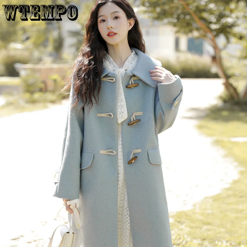 

WTEMPO College Style Japanese Lovely Woolen Coat Medium Length Ox Horn Buckle Student JK Coat Camel Winter Coat Autumn Winter