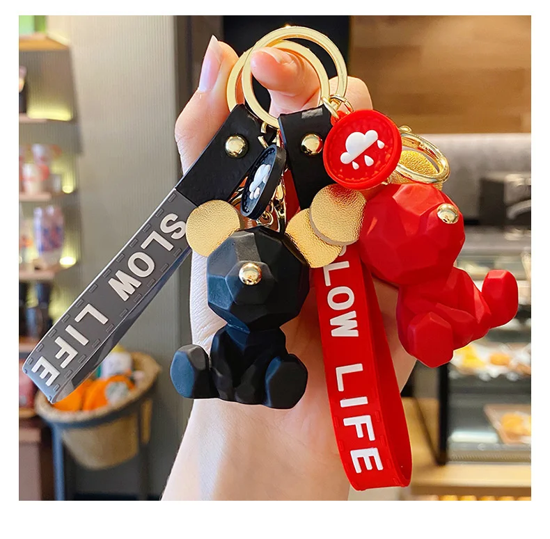 Cartoon Simple Bear Keychain Student School Bag Pendant Couple Car Key Ring Ring Girl Decoration Accessories Gift Hand Palm Toy