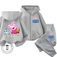 Peppa Pig Zipper Hoodie Set Kids Spring Sportswear Boys and Girls Goku Sweatshirt Boys Clothes Girls Set Hoodie Children