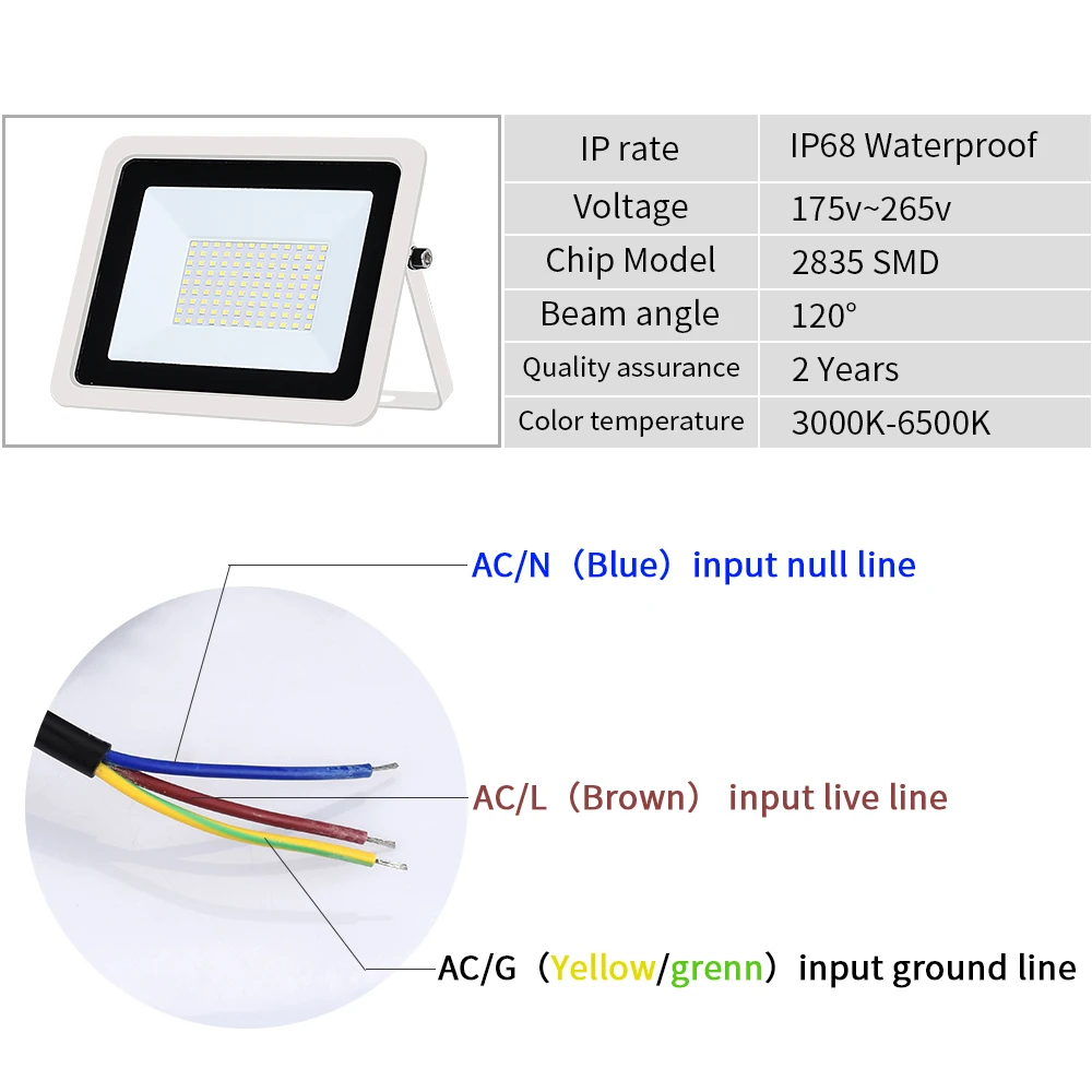 VLED 투광 조명 산업 조명, 공장 작업장 차고, IP68 방수 광부 램프, 110V, 220, 10W, 20W, 30W, 50W, 100W