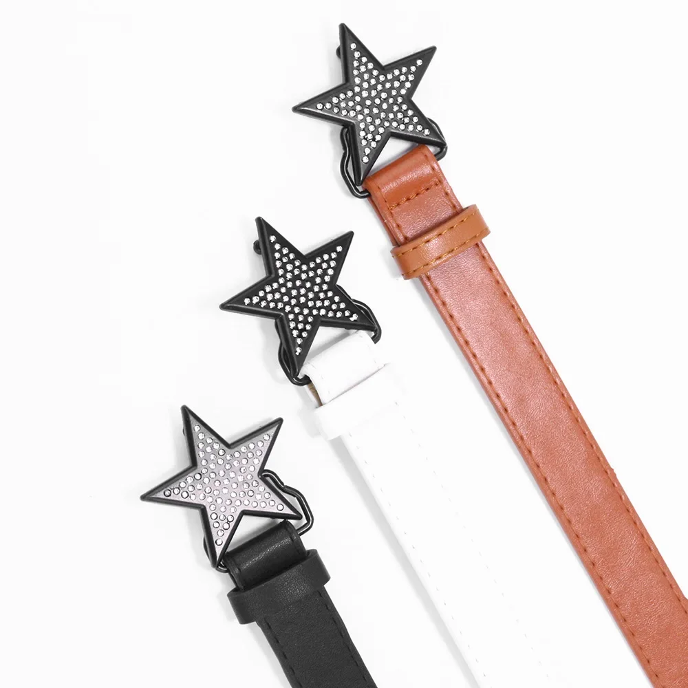 

100cm Star Belts High Quality PU Belts Creative Diamond-inlaid Star Buckle Belts Korean Belt Fashionable Apparel Accessories 1pc