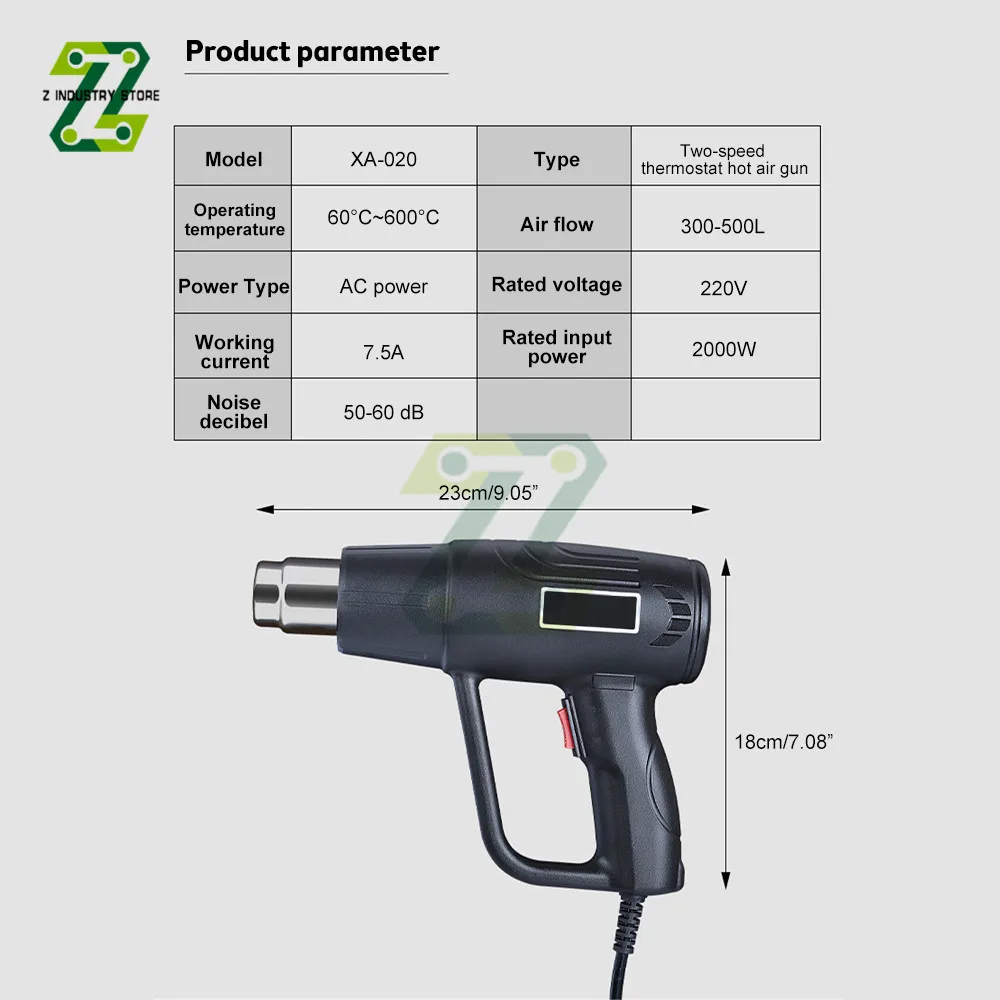 Hot Air Gun Heat Gun 2000W 220V Electric Variable Temperature DIY Tool