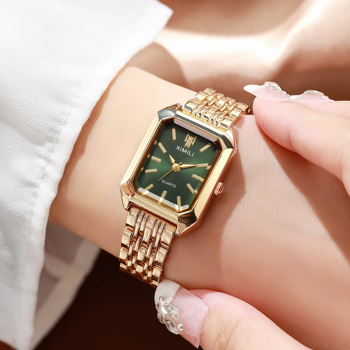 4PCS/Set Fashion Rectangle  Women Watches Quartz Watch Luxury Stainless Steel Band Wristwatches Reloj Mujer Clock（Without Box） 5