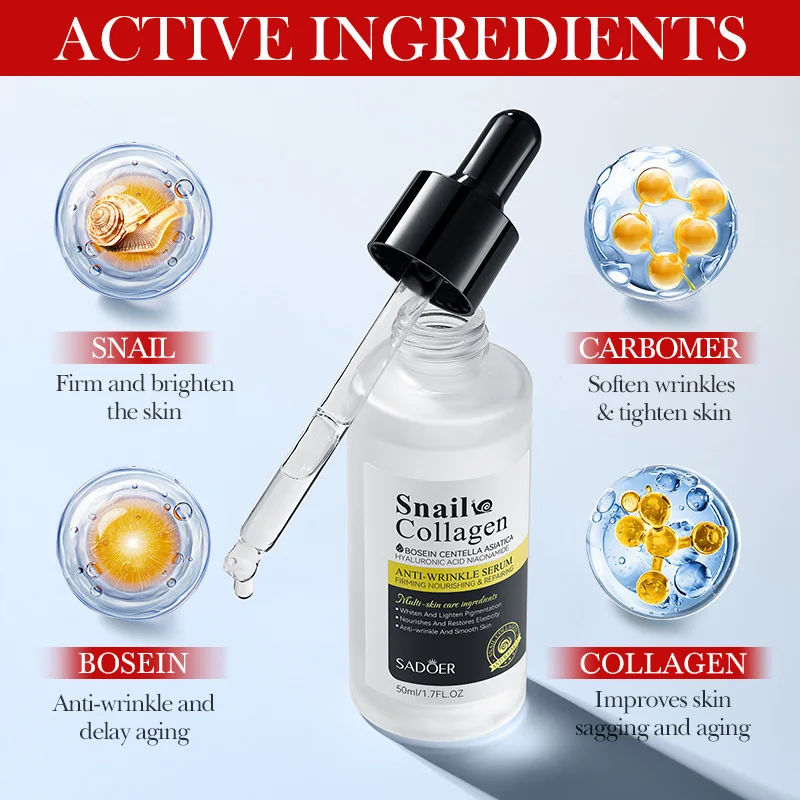 Snail Face Serum Anti-aging Wrinkle Removal Collagen Essence Facial Whitening Moisturizing Serum Firming Lifting Skin Care 50ML 3