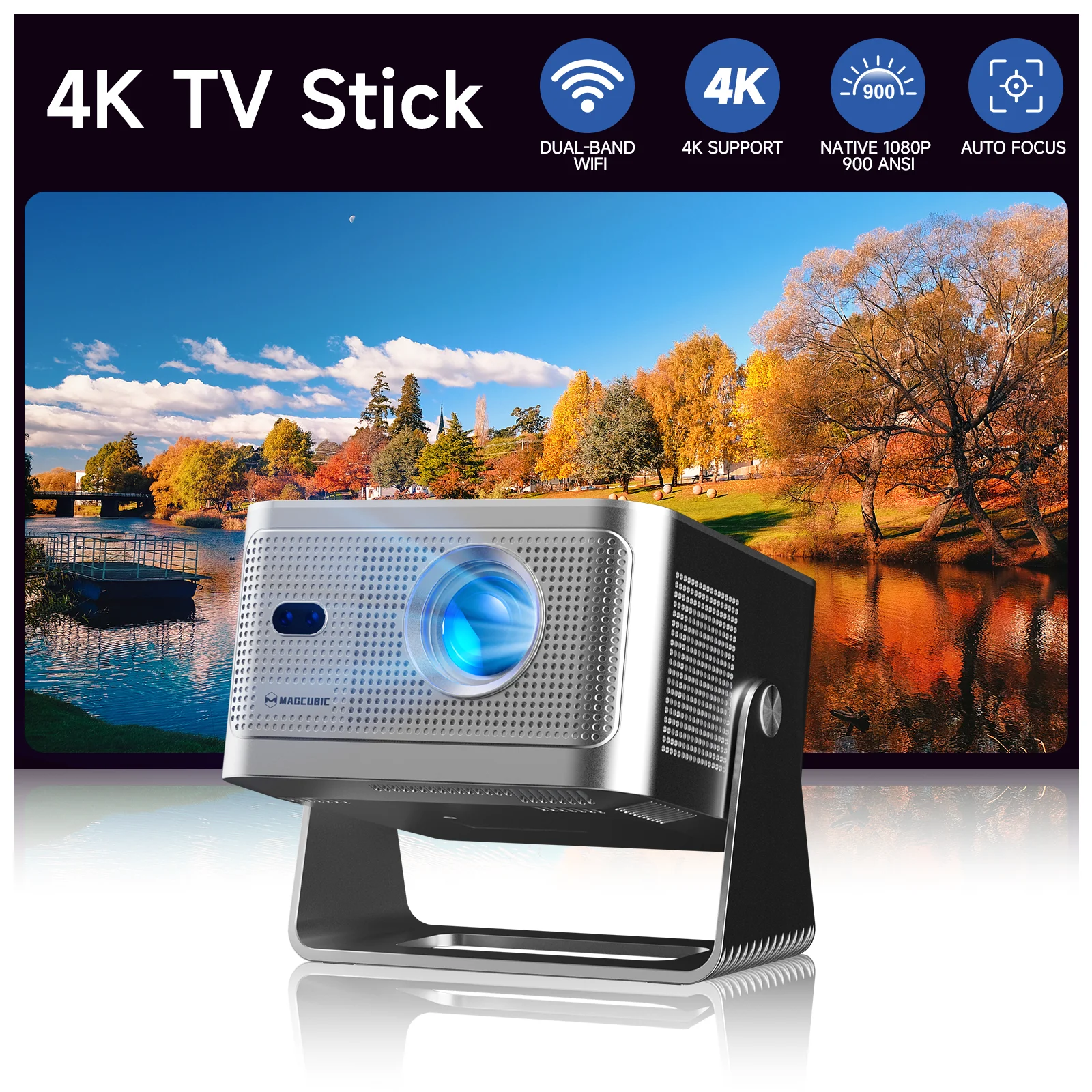 Magcubic HY350GTV Projector with 4K TV stick 1080P 900 ANSI  Native Projector Auto Focus Portable Beam Home Theater