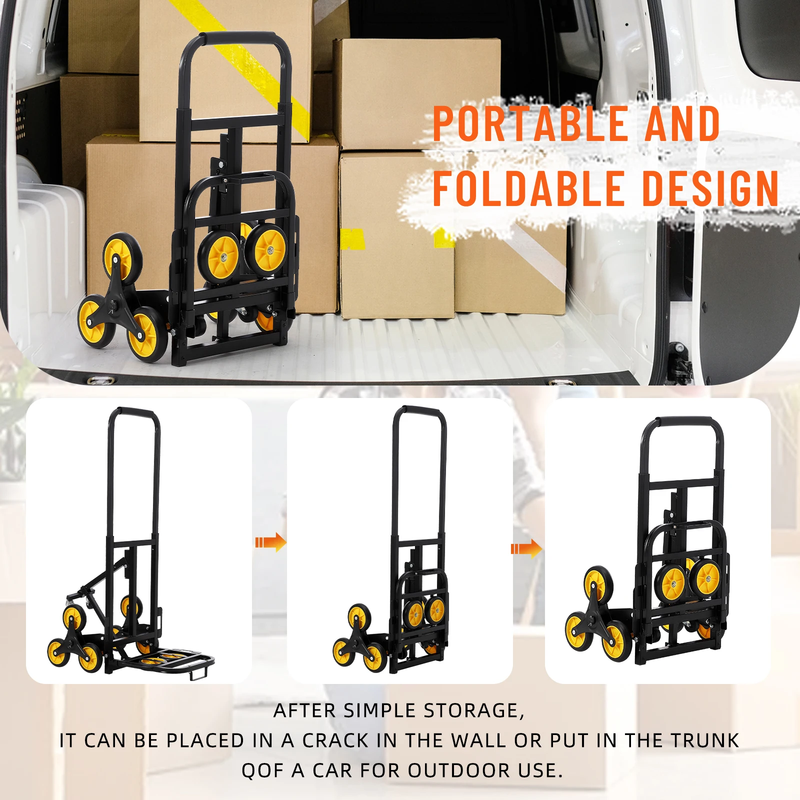 Stair Climber Hand Truck, 330 lb Capacity Foldable Cart with Telescopic Handle and Rubber Wheels,Stair Climbing Dolly Stair