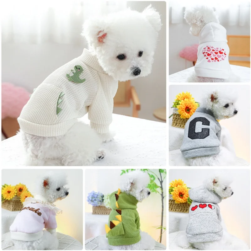 

Small And Medium-sized Dog Clothes Spring And Summer Dog Hoodie Two Foot Clothes Pockets Dada Dinosaur Round Collar Shirt