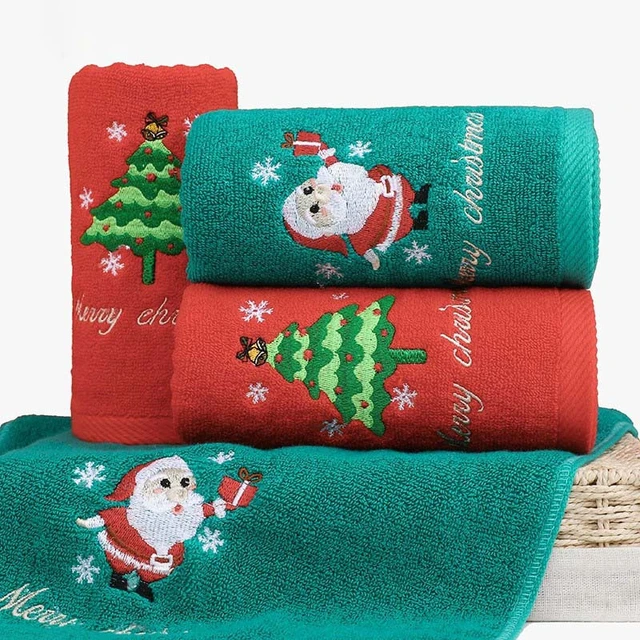 Christmas Hand Towels for Bathroom Kitchen, 13.8x29.5 Inches Large size, 2 Pcs Cotton, Embroidered Holiday Design Christmas Kitchen Towels Gift