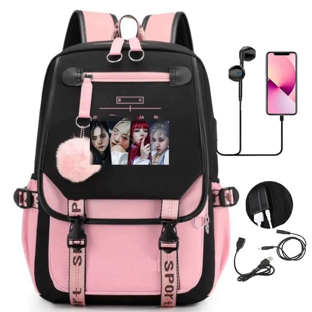 

Популярный рюкзак группы Kpop с молнией и USB-зарядным устройством, рюкзак для девочек и мальчиков, школьный рюкзак Kpop для женщин