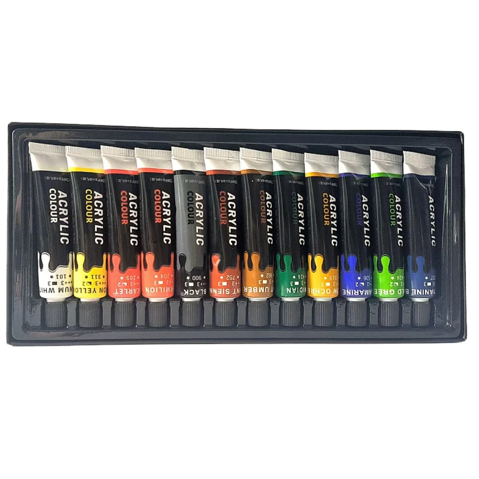Acrylic Pigment 12 colors 12ml containing small foot palette +6 paintbrushes hand-painted DIY paint waterproof box set acrylic paint set
