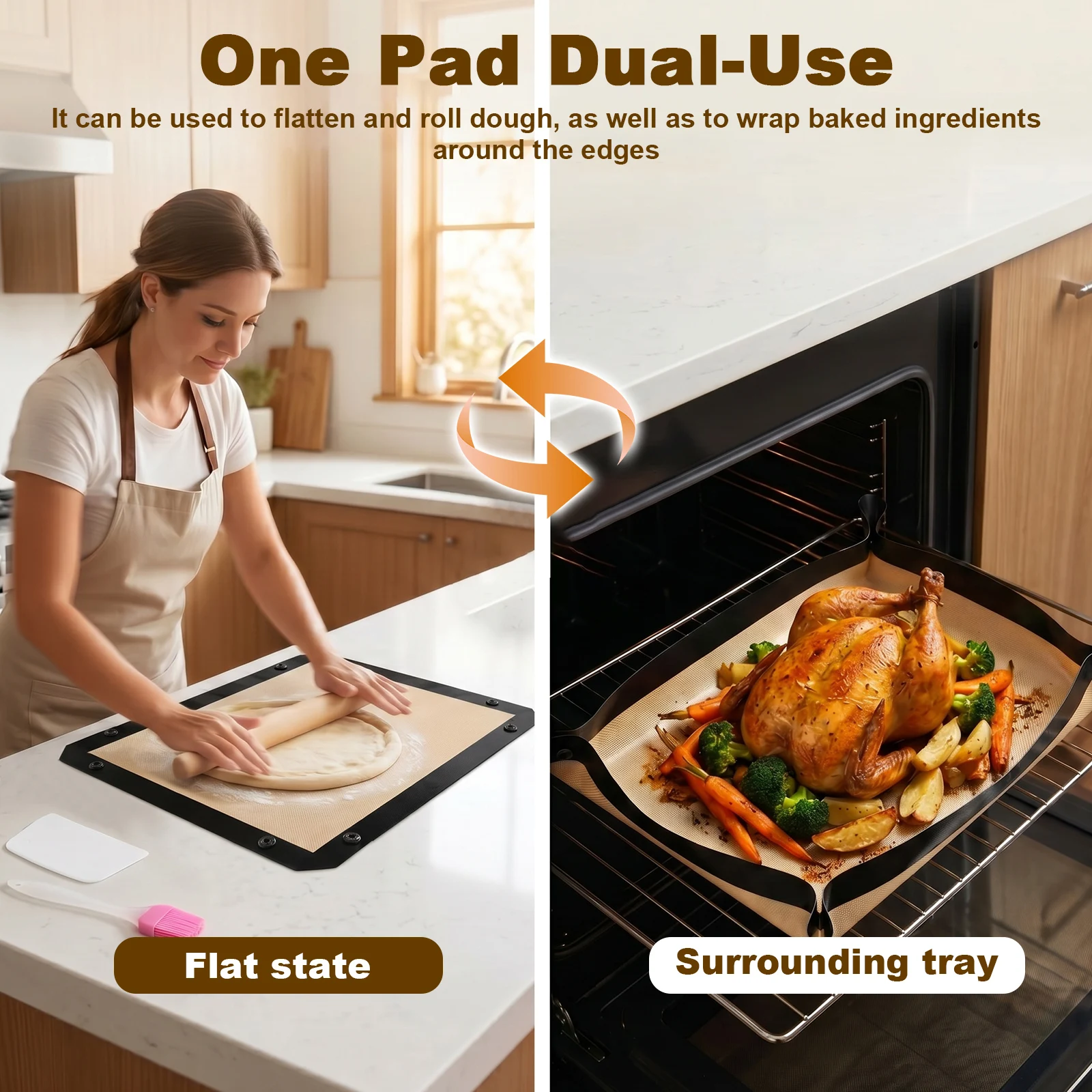 Silicone Fiber Non-Slip Baking Mat with Scraper and Brush
