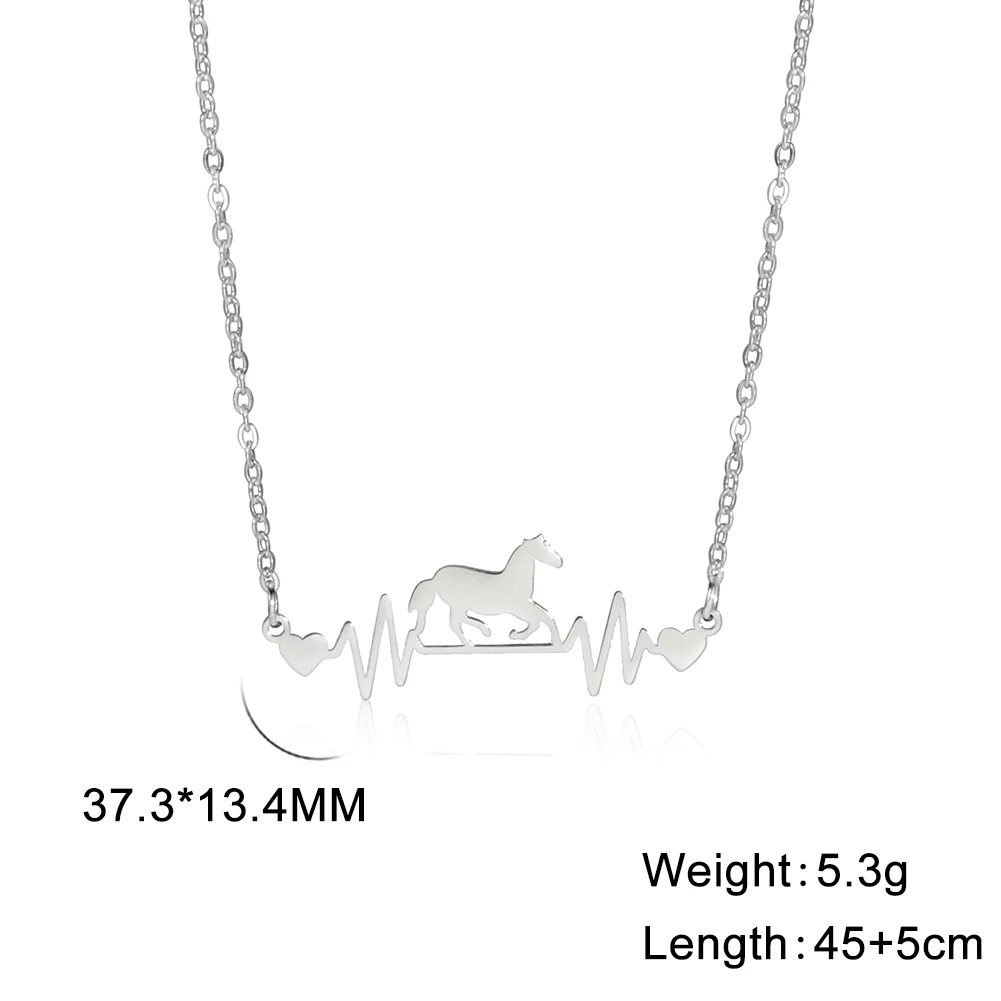 Unift Electrocardiogram Heartbeat Running Horse Necklaces for Women Fashion Animal Stainless Steel Jewelry Cowboy Gift Wholesale