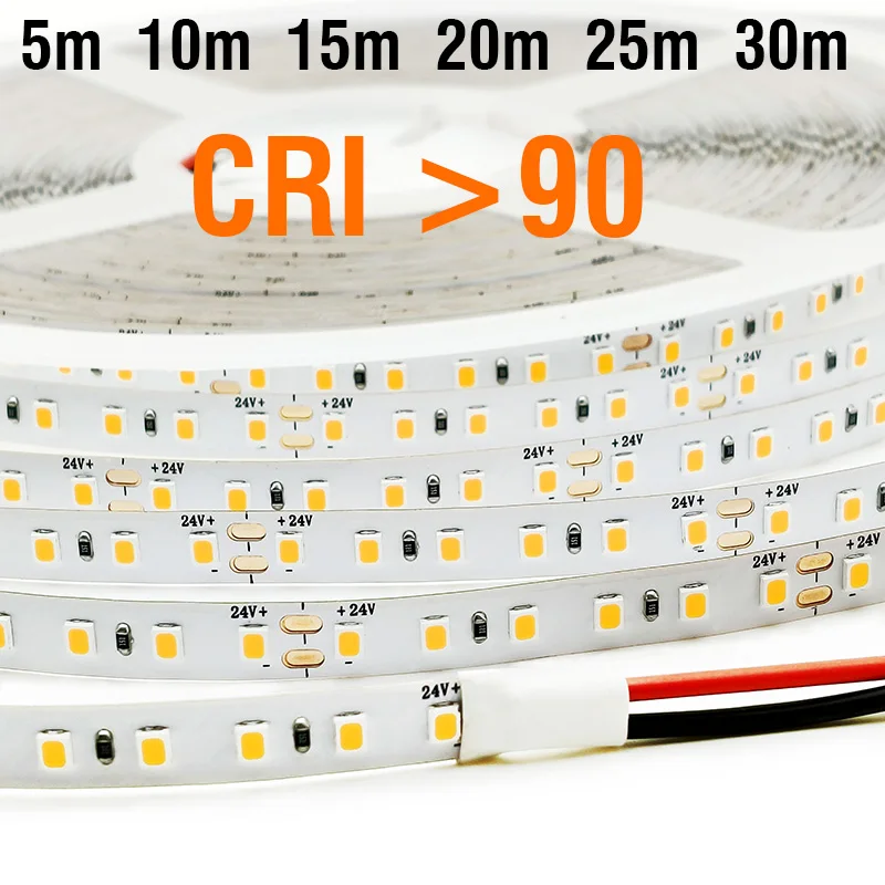 CRI90 High Brightness Single Strip 5m 10m 15m 20m 25M 30m LED Strips 24V 12V Light Strip CRI 90 Flexible 20 meters Soft Lamp Bar