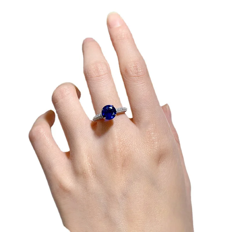 Anello In Argento S925 Anello In Argento Con Un Carato Blu Mare Anello Di Lusso Circostante