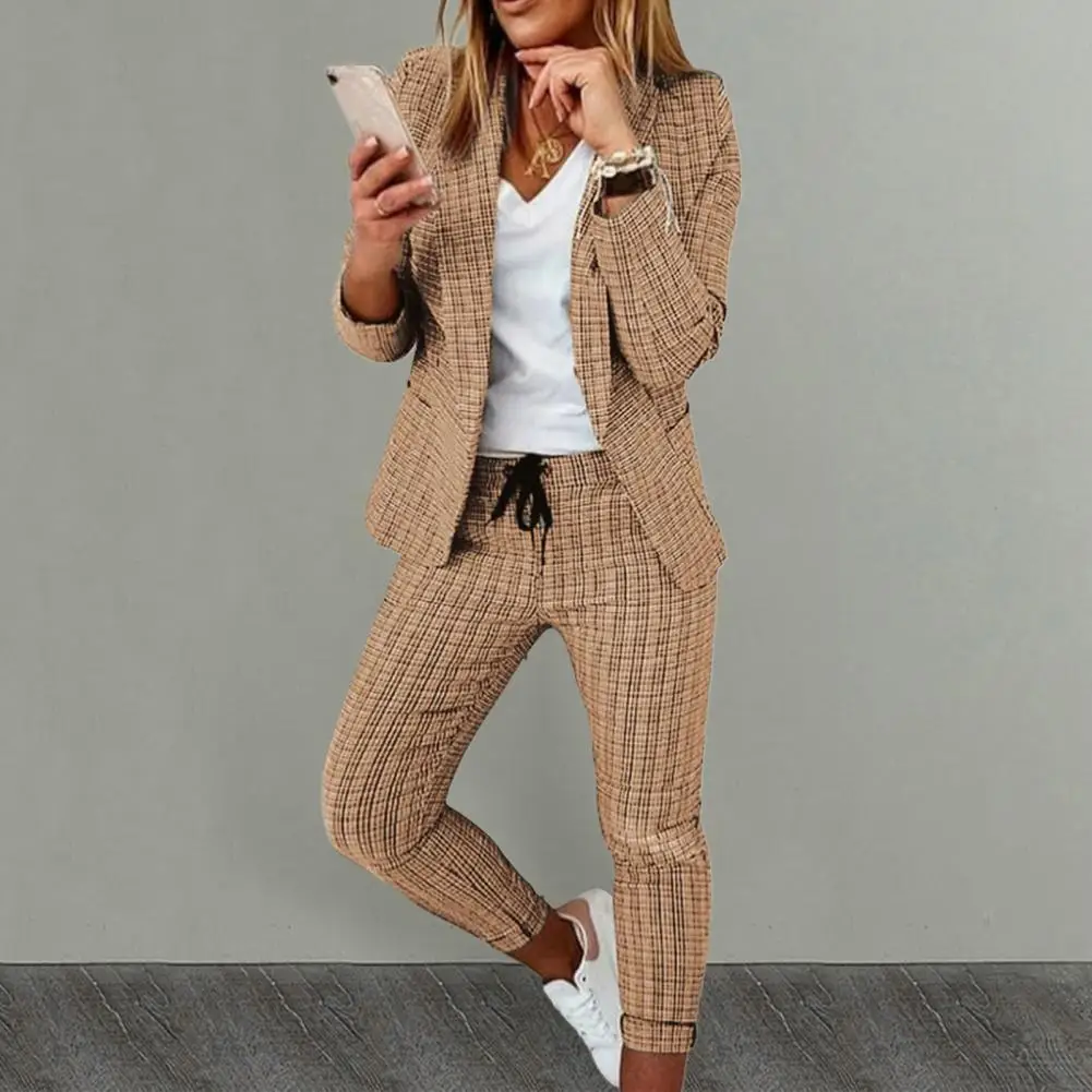 

Women Coat Pants Set Flexible Coat Pants Set Stylish Women's Business Suit Set Lapel Coat Slim Fit Pants with for Formal