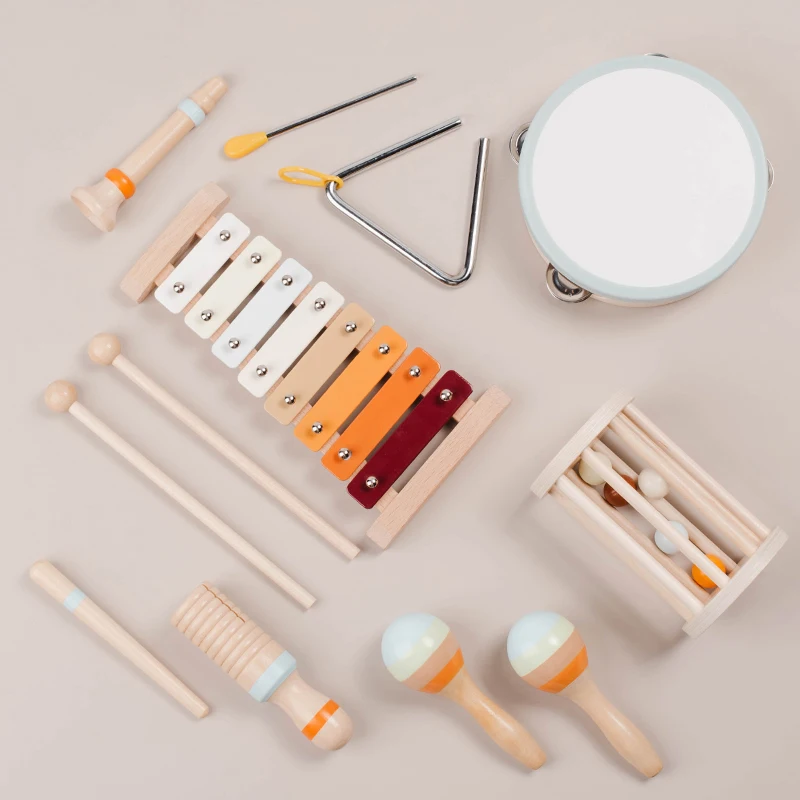 7pcs Toddlers Early Education Gift Castanet Sand Hammer Tambourine Kindergarten Orff Percussion Instrument Musical Toys for Baby 4