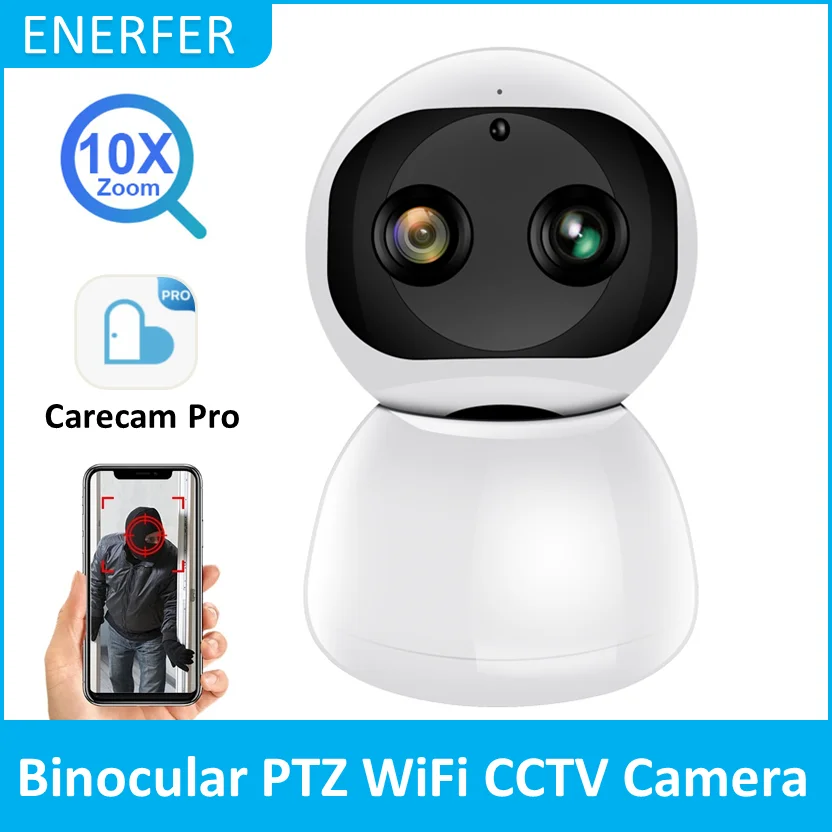 Wifi Indoor Dual Lens 10X Hybrid Zoom Camera Carecam Pro 2Mp Wireless Security Ip Ptz Cctv Camera