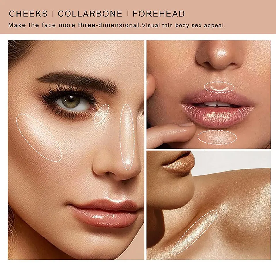2pcs Highlighter Stick Makeup Face Contour Bronzer Shimmer Concealer Stick Glitter Modify Face Contour Illuminate Makeup Tools face highlighter,face bronzer,facial contour stick