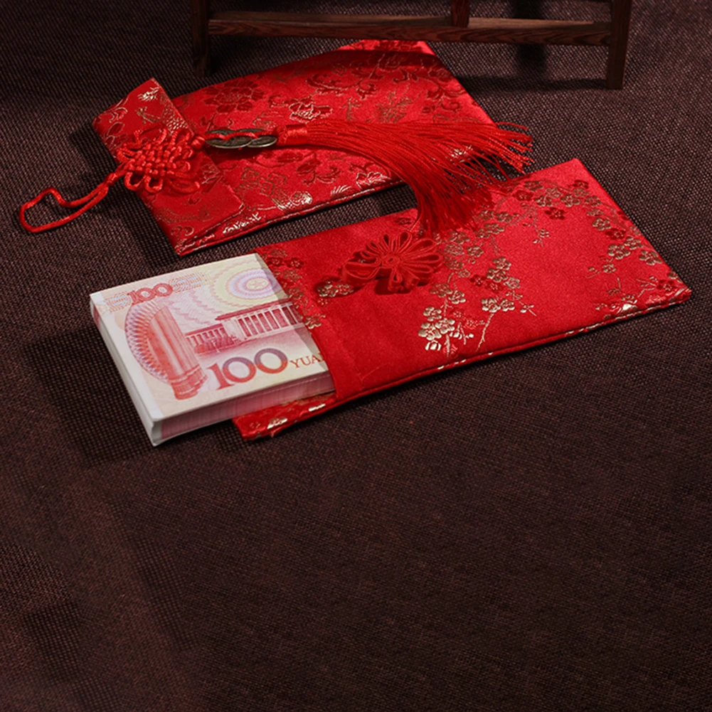 Chinese Traditional Money Gift Red Envelopes Brocade Wedding Invitation Card Bag New Year Spring Festival Hongbao Red Packets