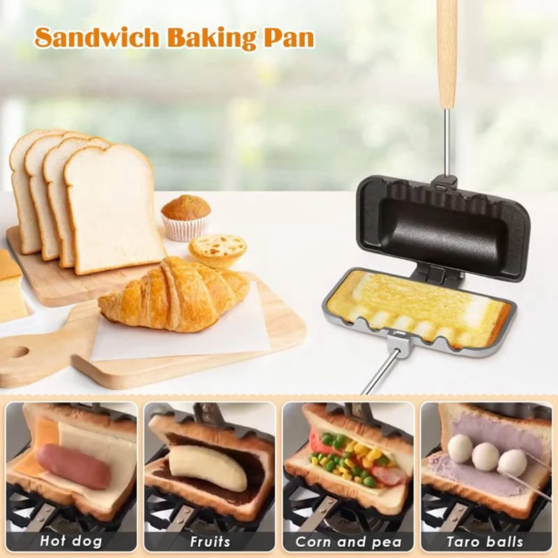 Hot Dog Toaster Double-Sided Sandwich Baking Pan Cheese Maker Sandwich Maker  Flip Pan Camping Frying Pan - AliExpress