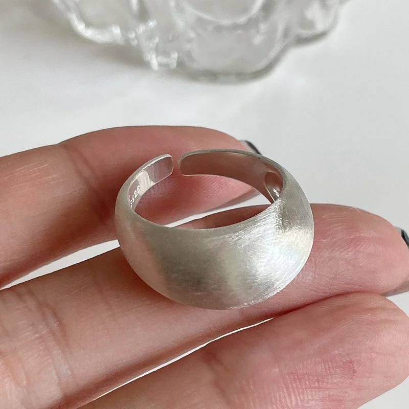 Silver Color Solid Matte Brushed Matt Chunky Satin Ring for Women Modern Minimalist Open Ring Jewelry Accessory