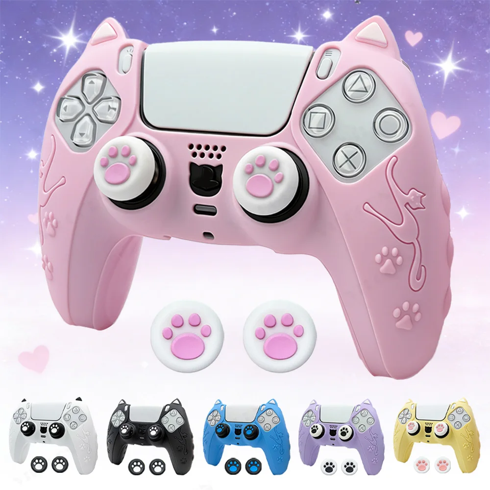 Cat Paw Protective Silicone Cover with Thumb Grip Caps