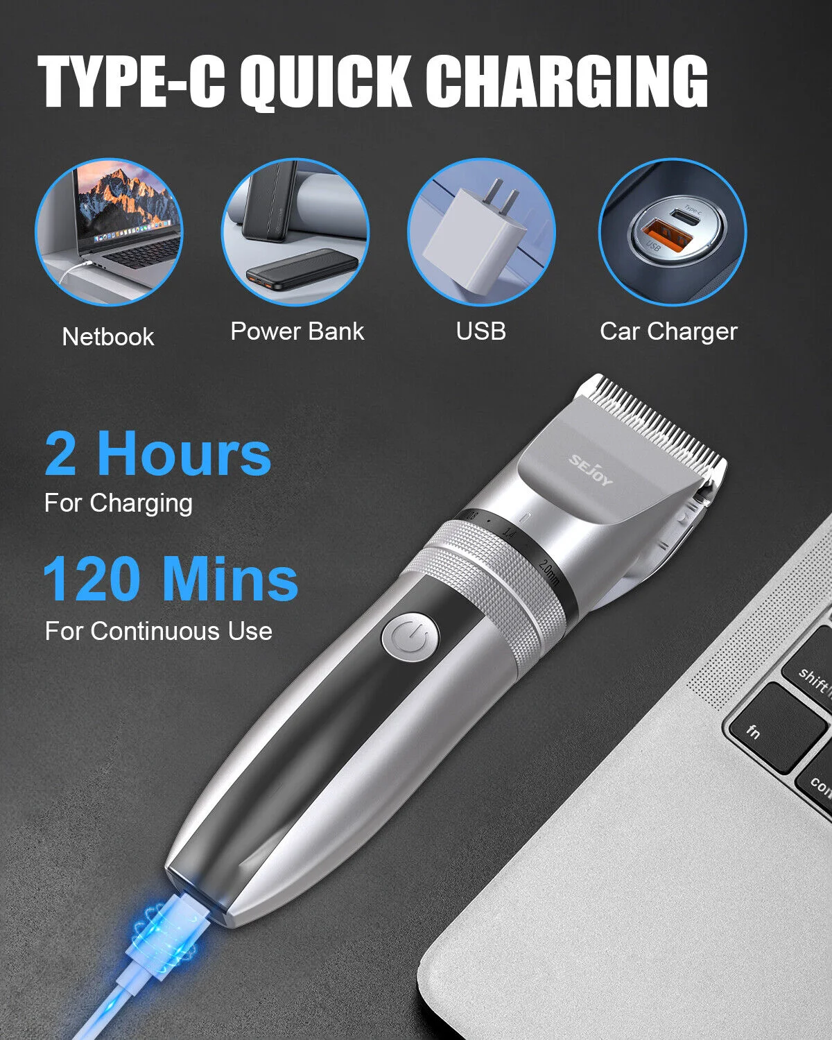 SEJOY Professional Trimmer Hair Clippers Cutting Beard Cordless Shaving Machine 5