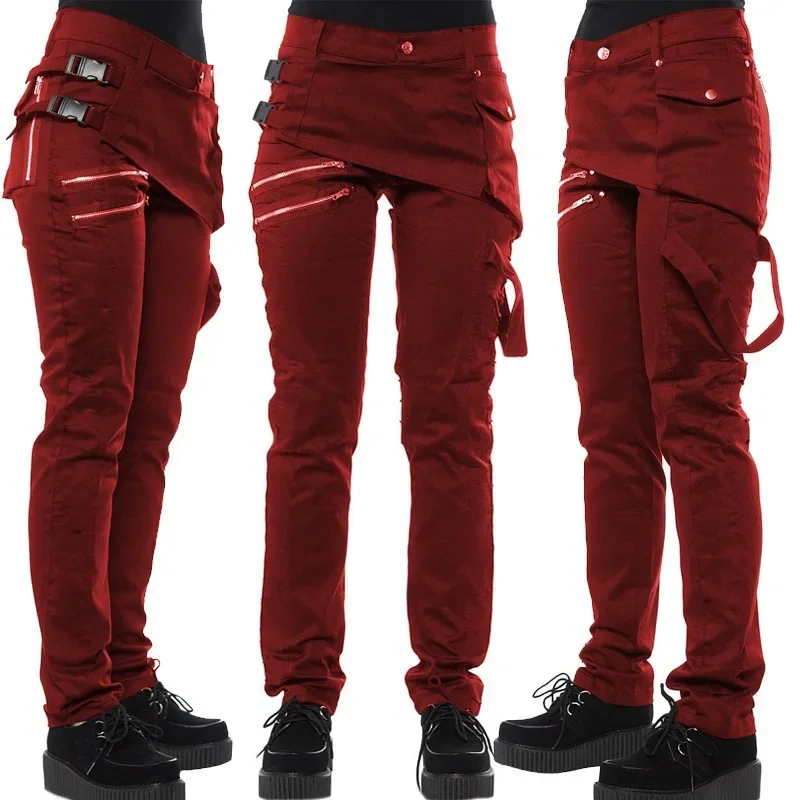 Pantaloni lunghi solidi da donna tasche con cerniera slim fit casual bottoni regolari pantaloni dritti con rivetti a vita media autunno 2023 3