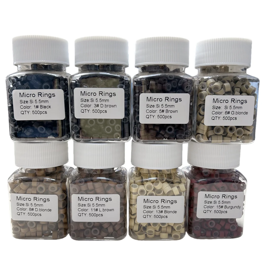500pcs 다색 마이크로 링크 헤어 익스텐션 비즈 실리콘 라이닝 헤어 익스텐션 링 전문 살롱 익스텐션 도구