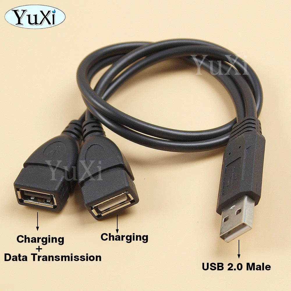 Dual USB 2.0 Splitter Adapter Cable - 1 Female to 2 Male Ports for Charging and Data Transfer