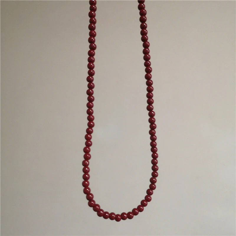 Collana Girocollo Bohémien In Perle Acriliche Rosse | Gioiello Donna Con Perline Rotonde In Resina, Catena Regolabile 40+5cm