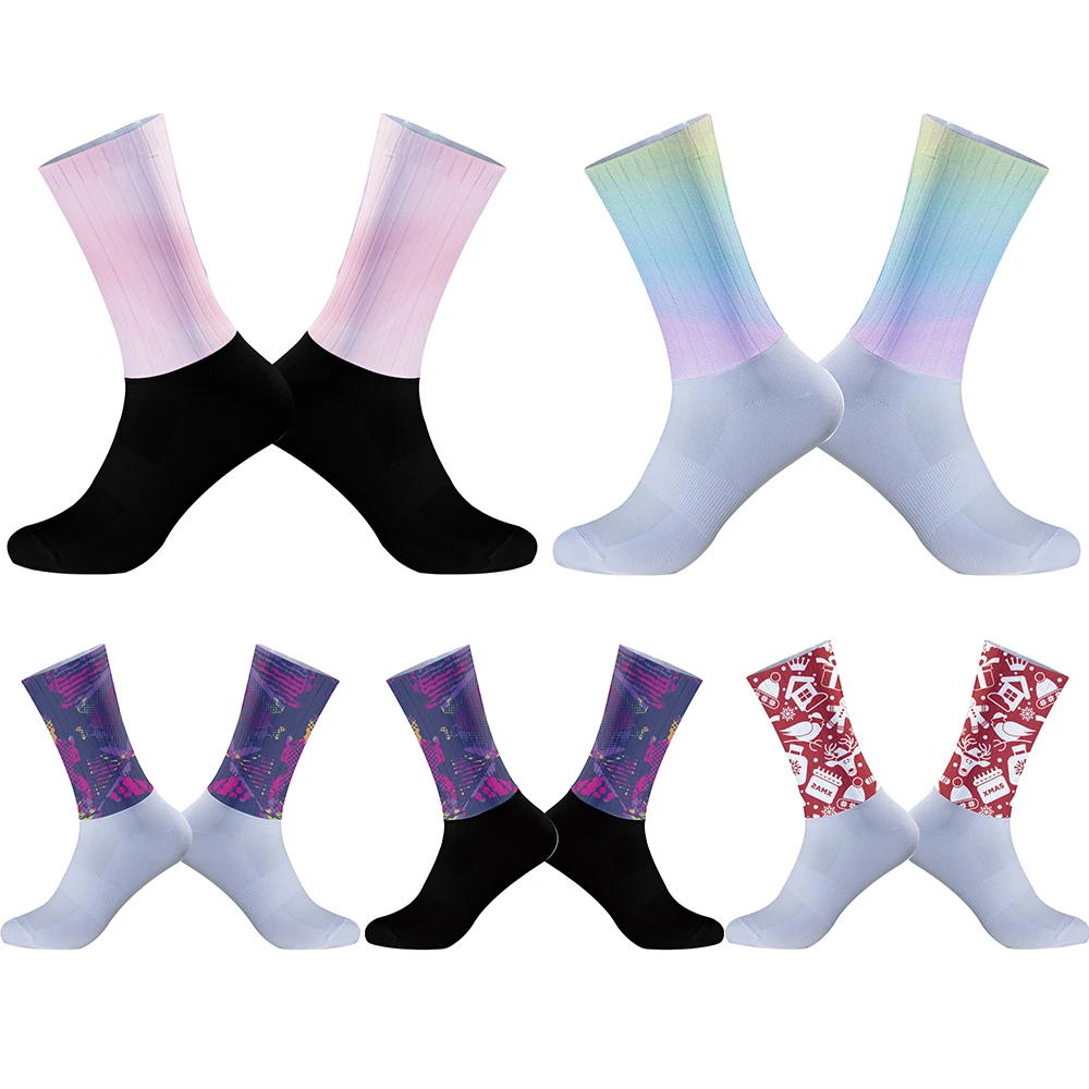 

2024 New Summer Cycling Socks Anti Slip Silicone Socks Summer Whiteline Cycling Men Bicycle Sport Running Bike Socks
