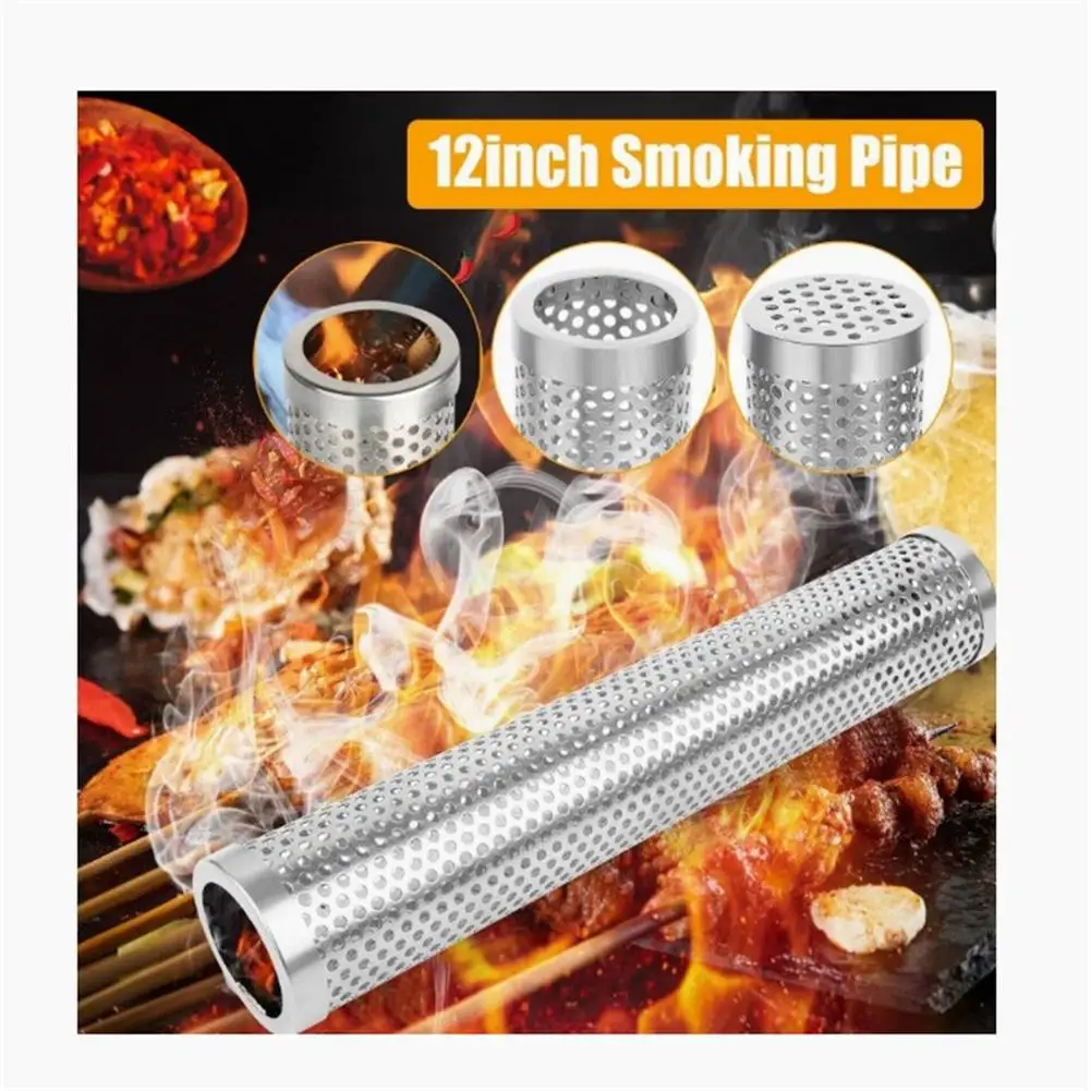 BBQ Grill Smoker Box Tube Pipe Densed Ventilation Hole Multi-purpose 304 Stainless Steel For Meat Smoking Accessories Tools
