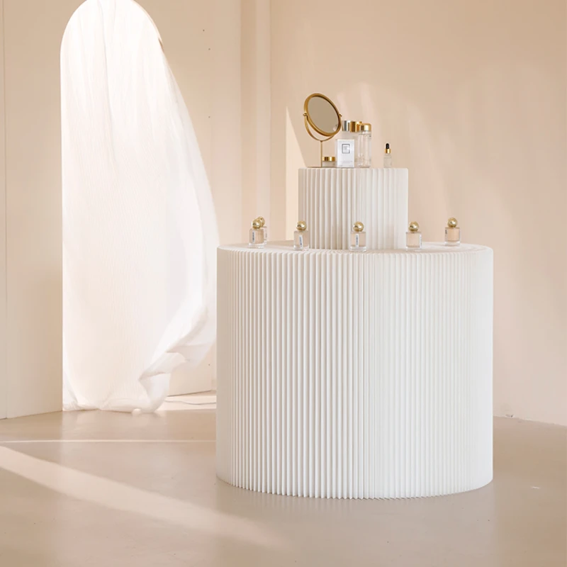 

Double layered cylindrical exhibition stand display rack, multi-layer display rack folding