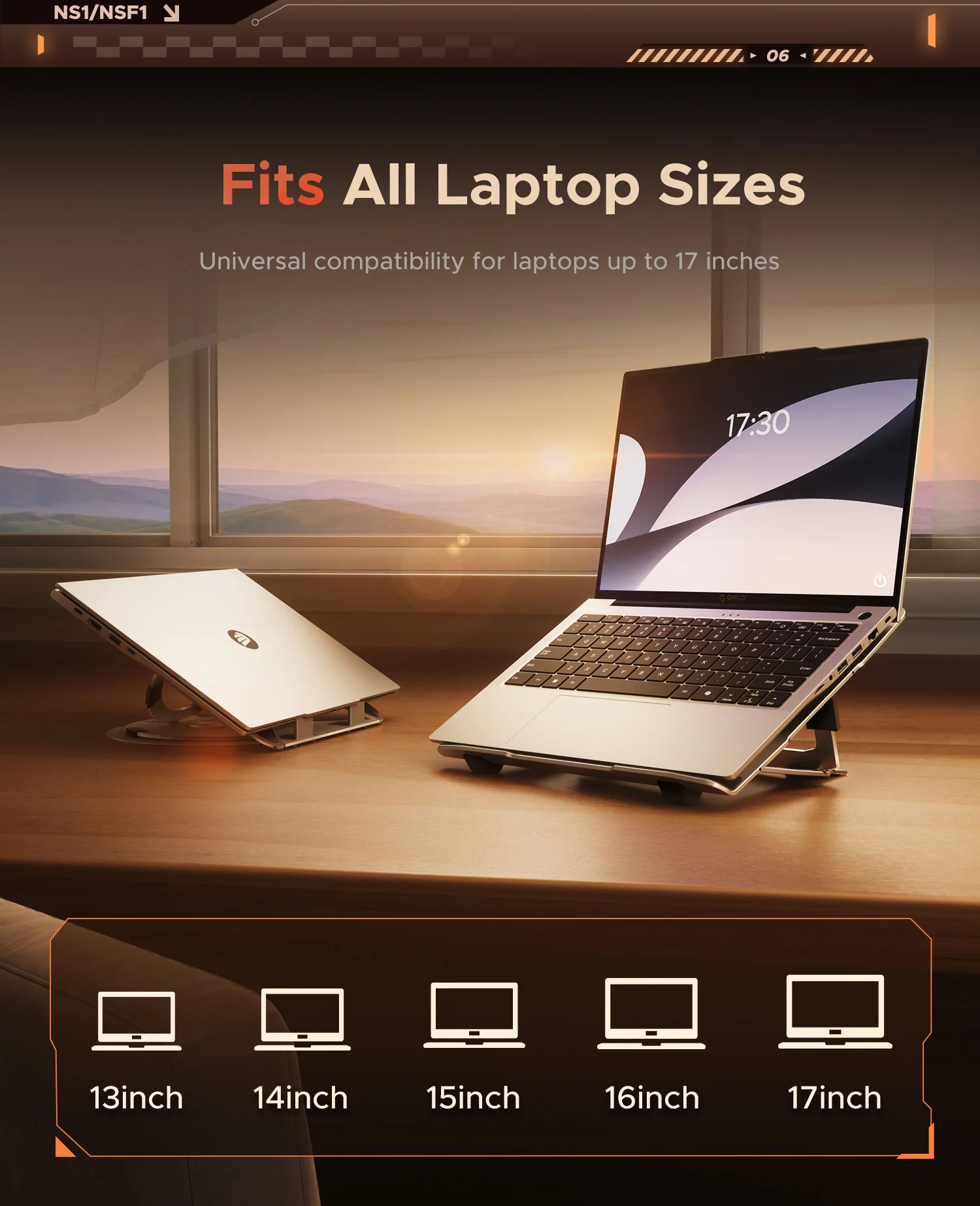 ORICO 데스크용 노트북 스탠드, 각도 조절 가능한 노트북 받침대 360 °   회전식 인체공학적 노트북 홀더 게임용 RGB(17인치 이하 모든 노트북용)