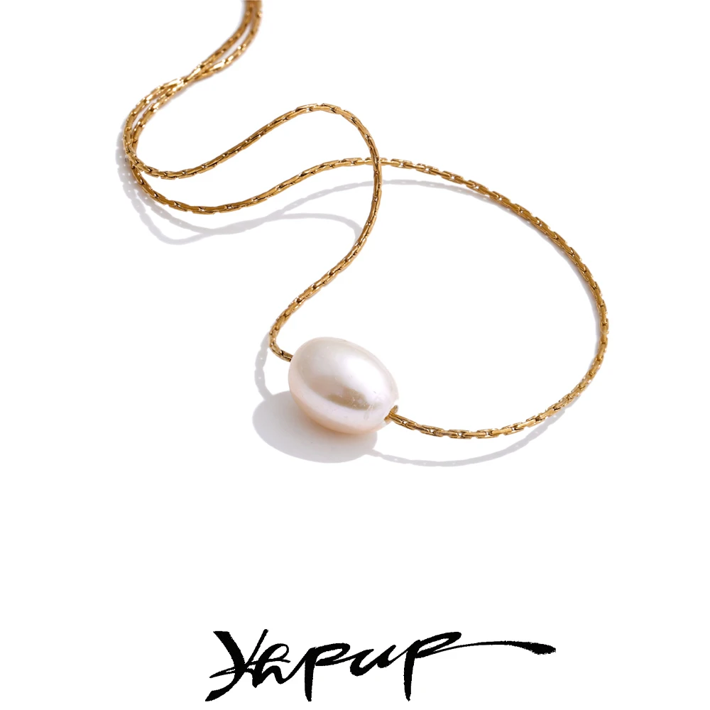 Yhpup Pearl Pendant Necklace Stainless Steel Waterproof
