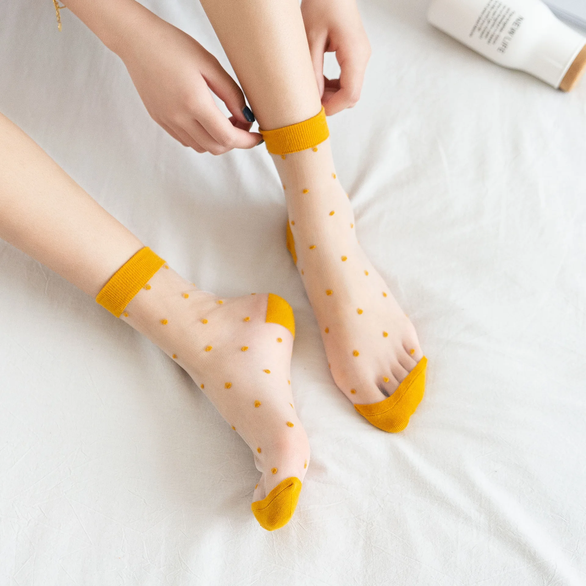 Polka Dot Lace Socks - Womens Summer Thin Transparent Ultra Socks