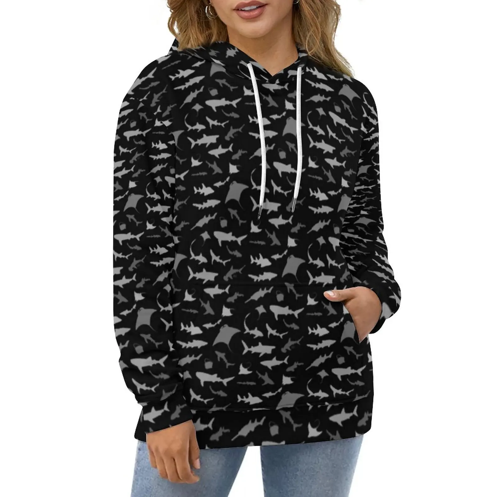 

Sharks And Rays Casual Hoodies Marine Life Trendy Hoodie Women Long Sleeve Oversized Harajuku Graphic Loose Clothing