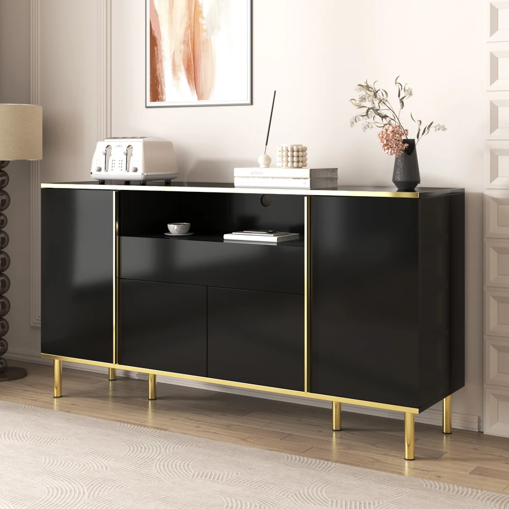 Hochglänzend schwarze Sideboard-Kommode – Aufbewahrungsschrank mit 1 Schublade, schlankes, minimalistisches Design, multifunktional für Schlafzimmer – Detail 20