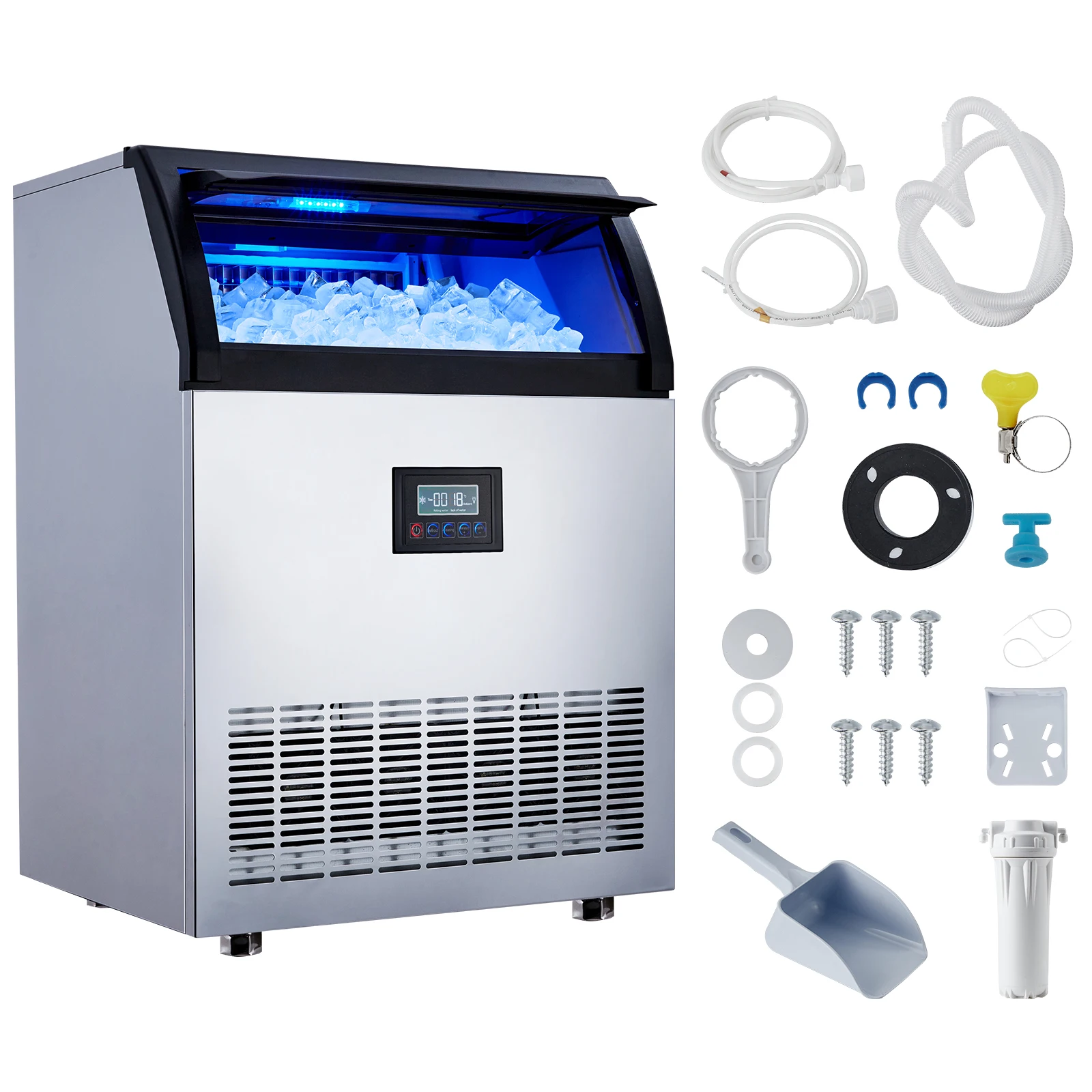 265LB/24H Stainless Steel Under Counter Ice Maker with Self Cleaning, 55 Lbs Storage Basket for Home Office Restaurant Bar
