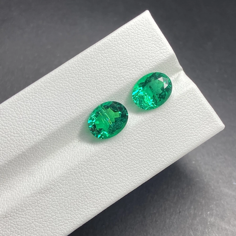 2 Pieces Oval Shape 4x6mm Lab Created Green Columbian Emerald Grown Loose Stone For Ring