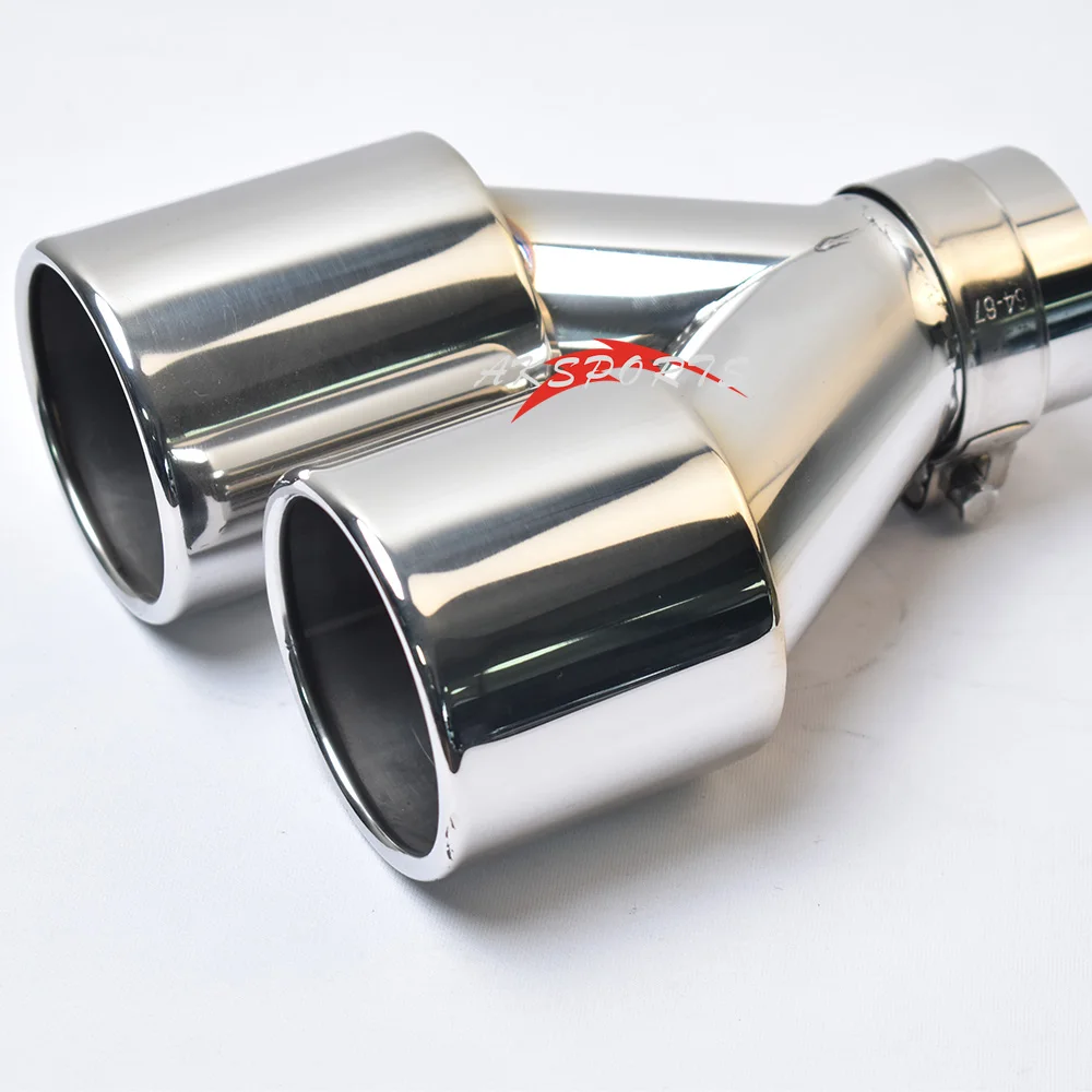 Universal Dual Curly Exhaust Muffler Tip Flat Edge Double Shinny Stainless Steel 1Pc