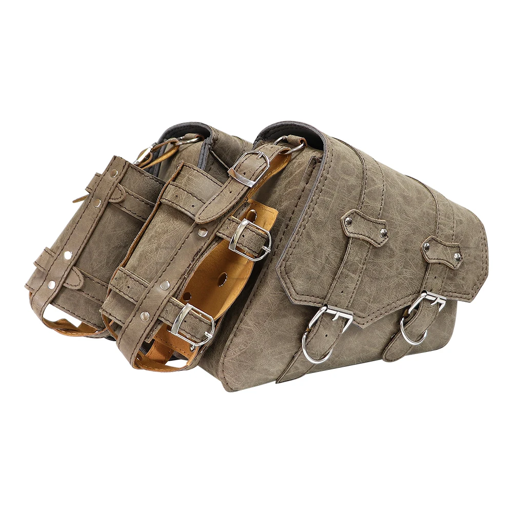 Retro PU Leather Motorcycle Saddlebag Saddle Bags Pouch Storage Case Side Luggage Tank Suitcase Waterproof Motorbike Accessories
