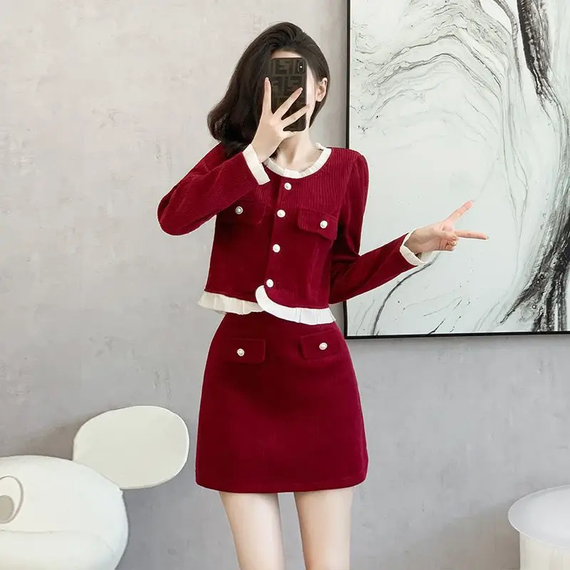 

French Style Elegant Fashion Women's Suit jacket Top 2023 Spring and Autumn New High-grade Elegant Slim-fit Skirt Two-piece Set