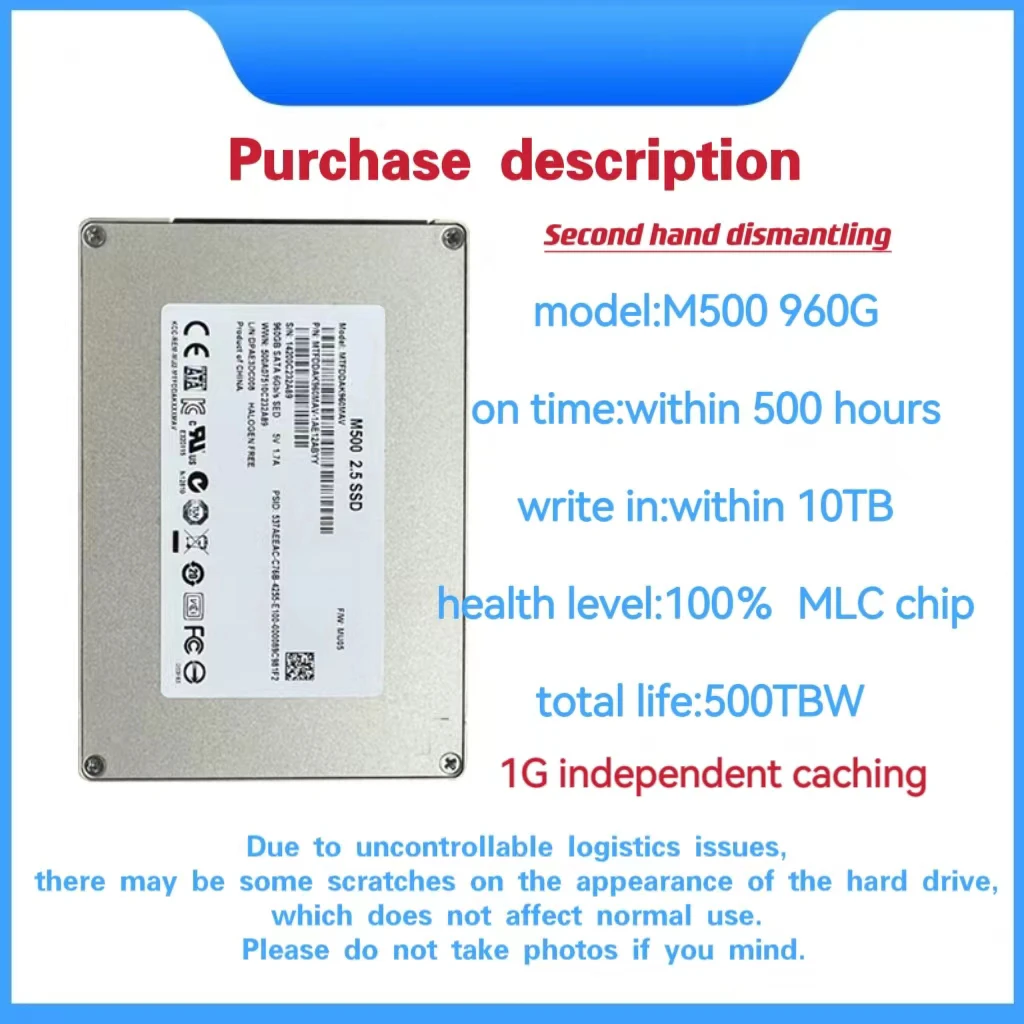 M500 960G Solid State Drive 2.5-inch SATA3 interface supports laptop desktops.for:MICRON