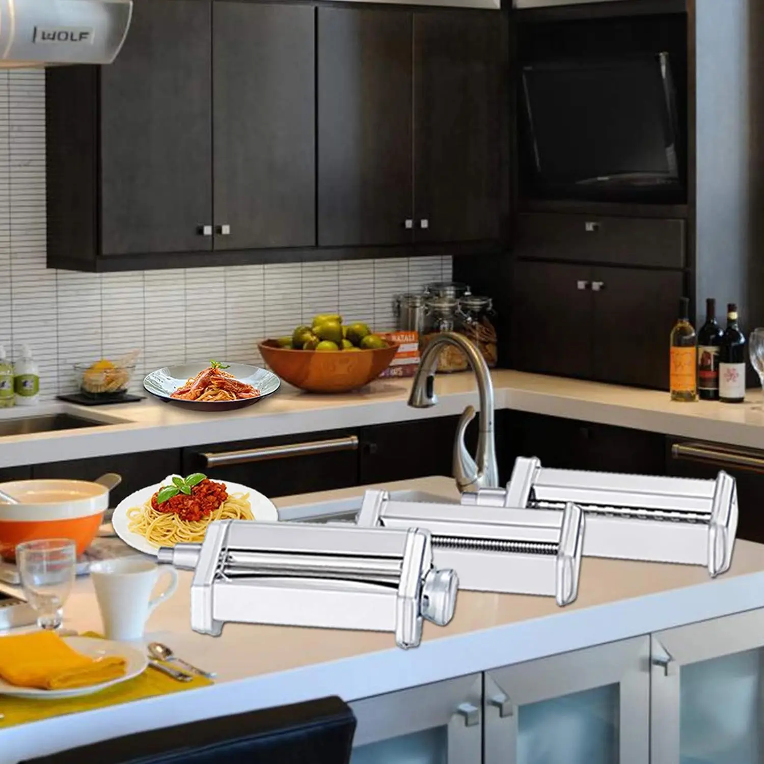 Pasta Attachment for KitchenAid Pasta Sheet Maker Roller Fettucine Cutter Noodles Spaghetti Adjustable Attachments KA Stand Mixers Kitchen Aid