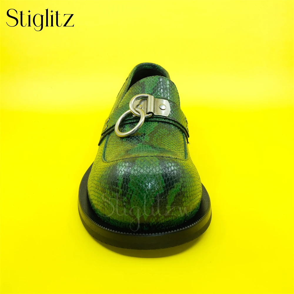 Metallic Ring Bulb-Toe Slip-On Leather Shoes for Men Casual Business Loafers