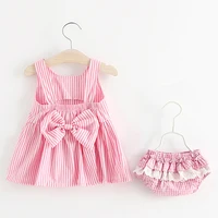 Baby Clothing Sets 2023 Girls Cute Summer Sleeveless Dress Girl 2Pieces Sets Short Pants+Dress Set Stripe Patten for Baby 6-24M 2